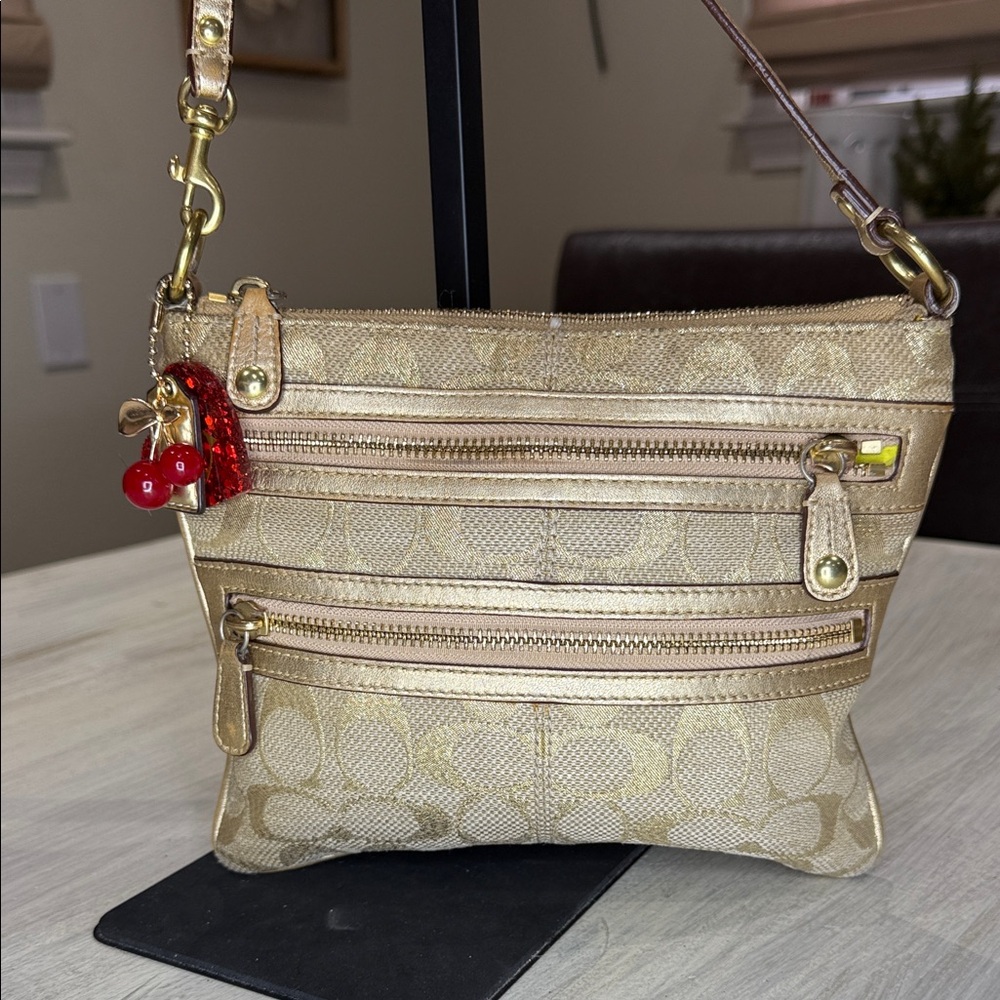 Coach Poppy Tan Crossbody Bag with Gold Accents